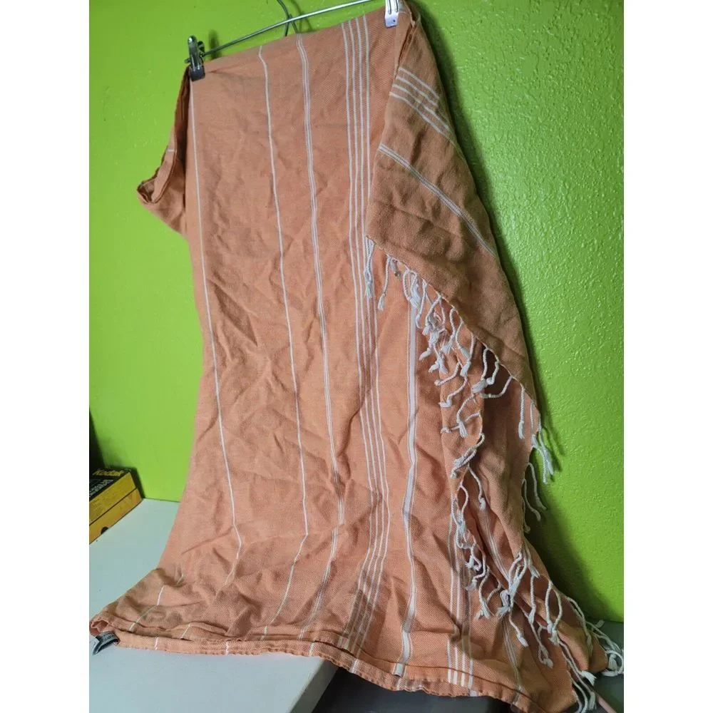 Lightweight Beach Blanket Orange White Striped 58